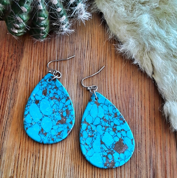 Turquoise Teardrop Clay Earrings - Picture 1 of 1